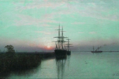 Лев Лагорио. Корабли в заливе. Закат, 1885